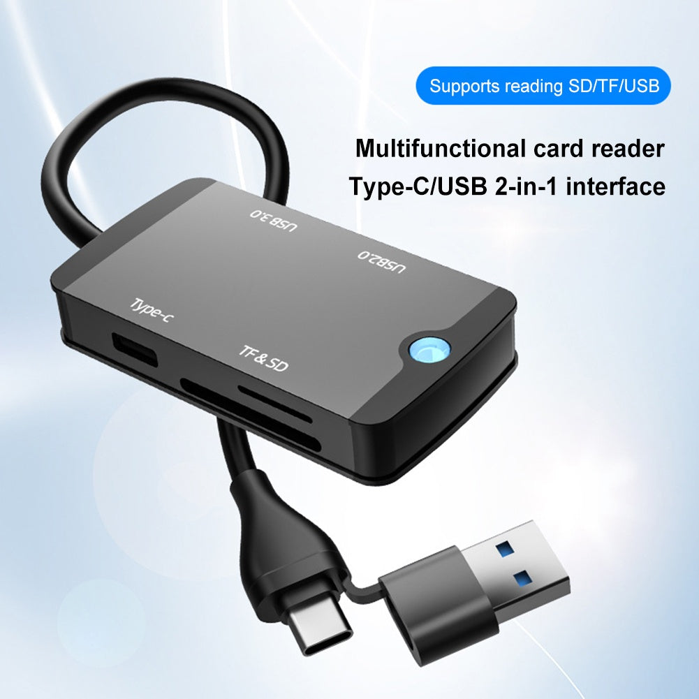 NÖRDIC 1-5 USB-telakointiasema ja kortinlukija - SD, MicroSD/TF, 2x USB-A, 1xUSB-C