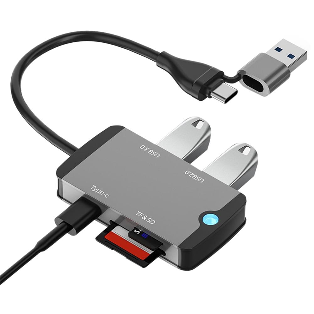 NÖRDIC 1-5 USB-telakointiasema ja kortinlukija - SD, MicroSD/TF, 2x USB-A, 1xUSB-C