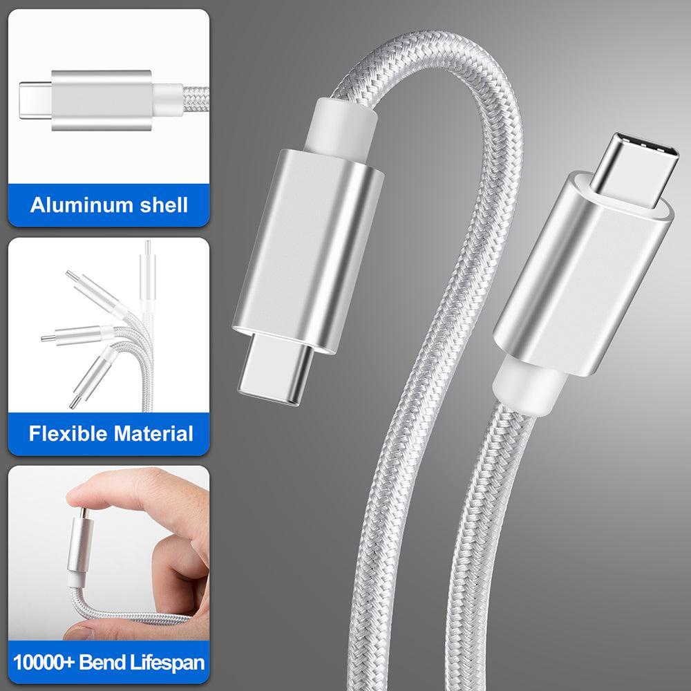 NÖRDIC 15cm USB C 3.1 USB C Nylon Braid Cable Quick Lataus 3A Gen1 5Gbps Power Delivery PD 60W valkoinen