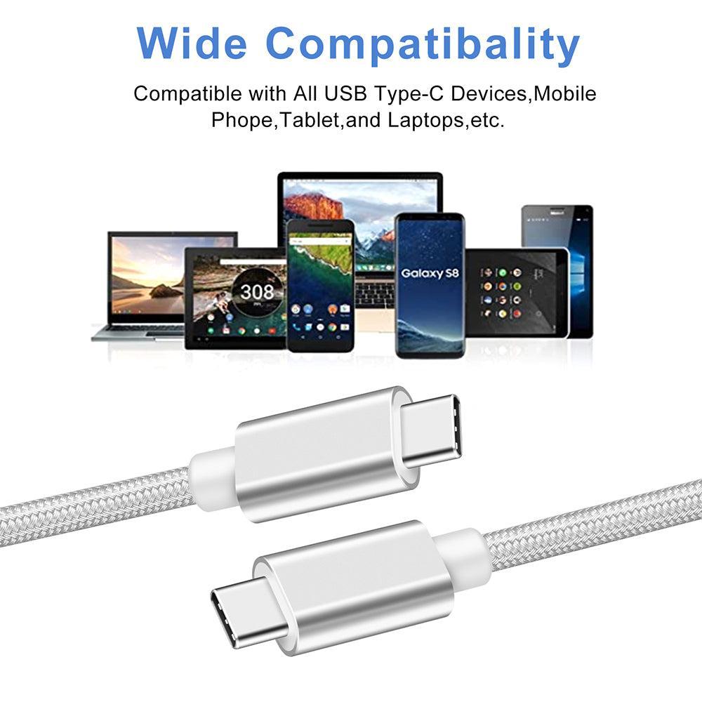 NÖRDIC 15cm USB C 3.1 USB C Nylon Braid Cable Quick Lataus 3A Gen1 5Gbps Power Delivery PD 60W valkoinen