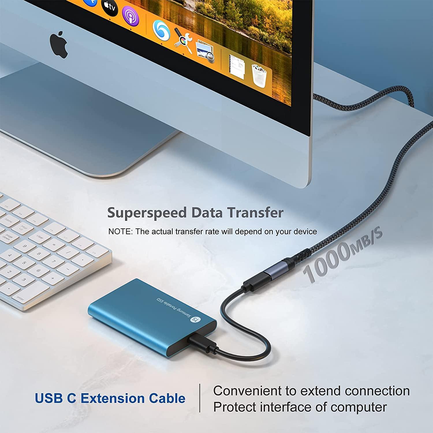 NÖRDIC 1.5m USB3.2 Gen2 USB-C Jatkokaapeli ha to ho 10Gbps 5A 100W Thunderbolt3