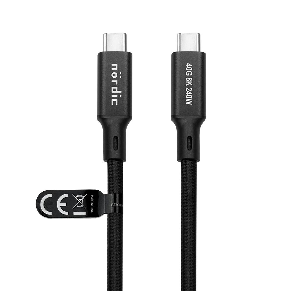 NÖRDIC 1,5 m USB4 USB-C - C nylon punottu kaapeli PD3.1 240W 40G 8K60Hz 4K144Hz musta