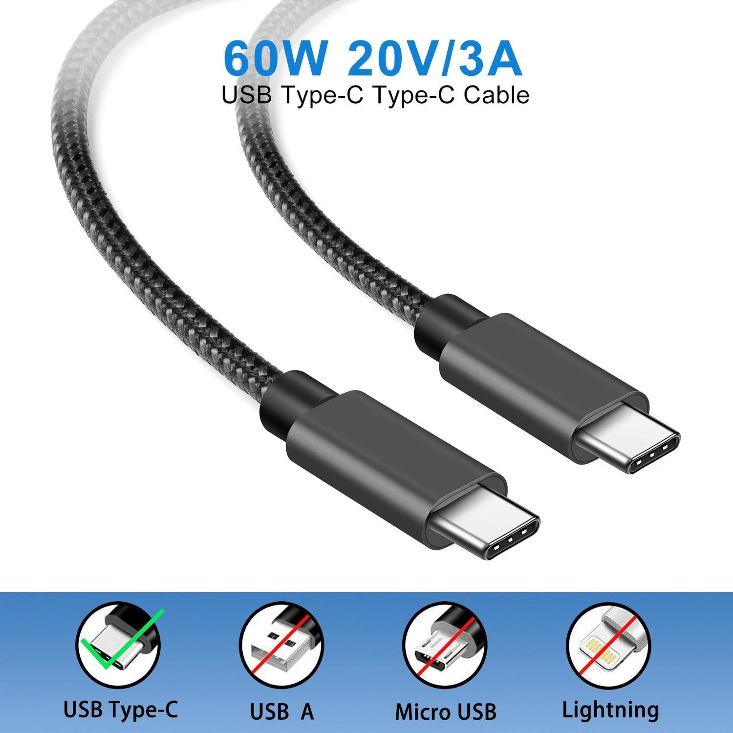 NÖRDIC 1.5m USB C 3.1 USB C Nylon Braided kaapeli Nopea lataus 3A Gen1 5Gbps Power Delivery PD 60W