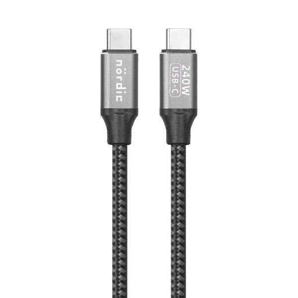 NÖRDIC 1,5 m USB-C - C nylon punottu kaapeli pikalataus PD3.1 240W 48V 5A ja Emarker