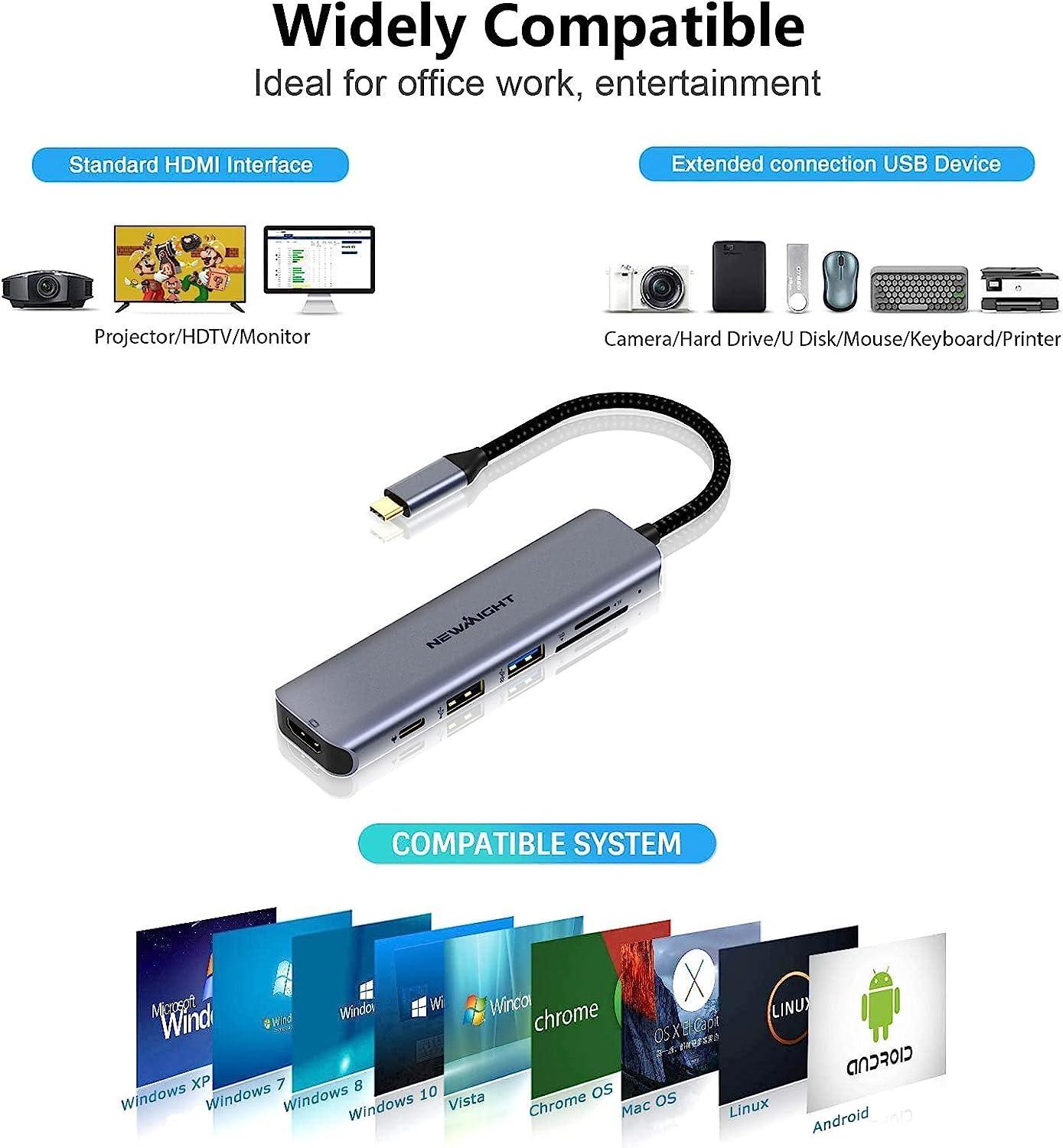 NÖRDIC 1-6 USB C alumiinitelakointiasema 1xHDMI 4K 30Hz 1xUSB-A 3.0 1xUSB-A 2.0 5Gbps 1x USB C PD87W 1xSD/TF-kortinlukija