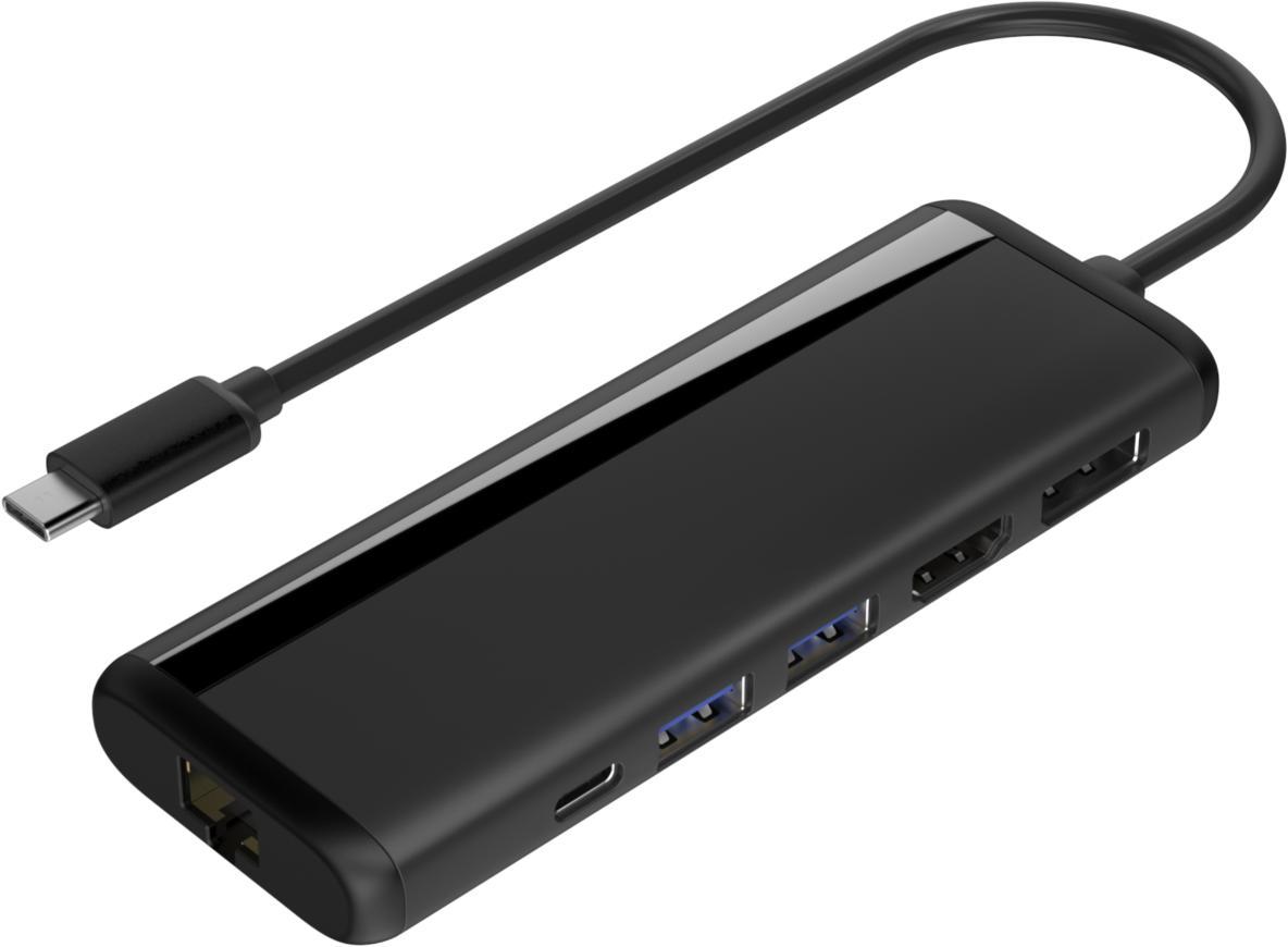 NÖRDIC 1–8 USB-C-telakointiasema kahdelle näytölle 1xHDMI 1xDP 8K30Hz 4K120Hz 100W 2xUSB-A 1xRJ45 1xSD 1xMicroSD Mac M1 & M2 Thunderbolt 3/4