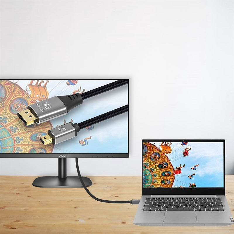 NÖRDIC 1m Mini DisplayPort–DisplayPort-kaapeli 8K@60Hz 4K@240Hz 32.4Gbps