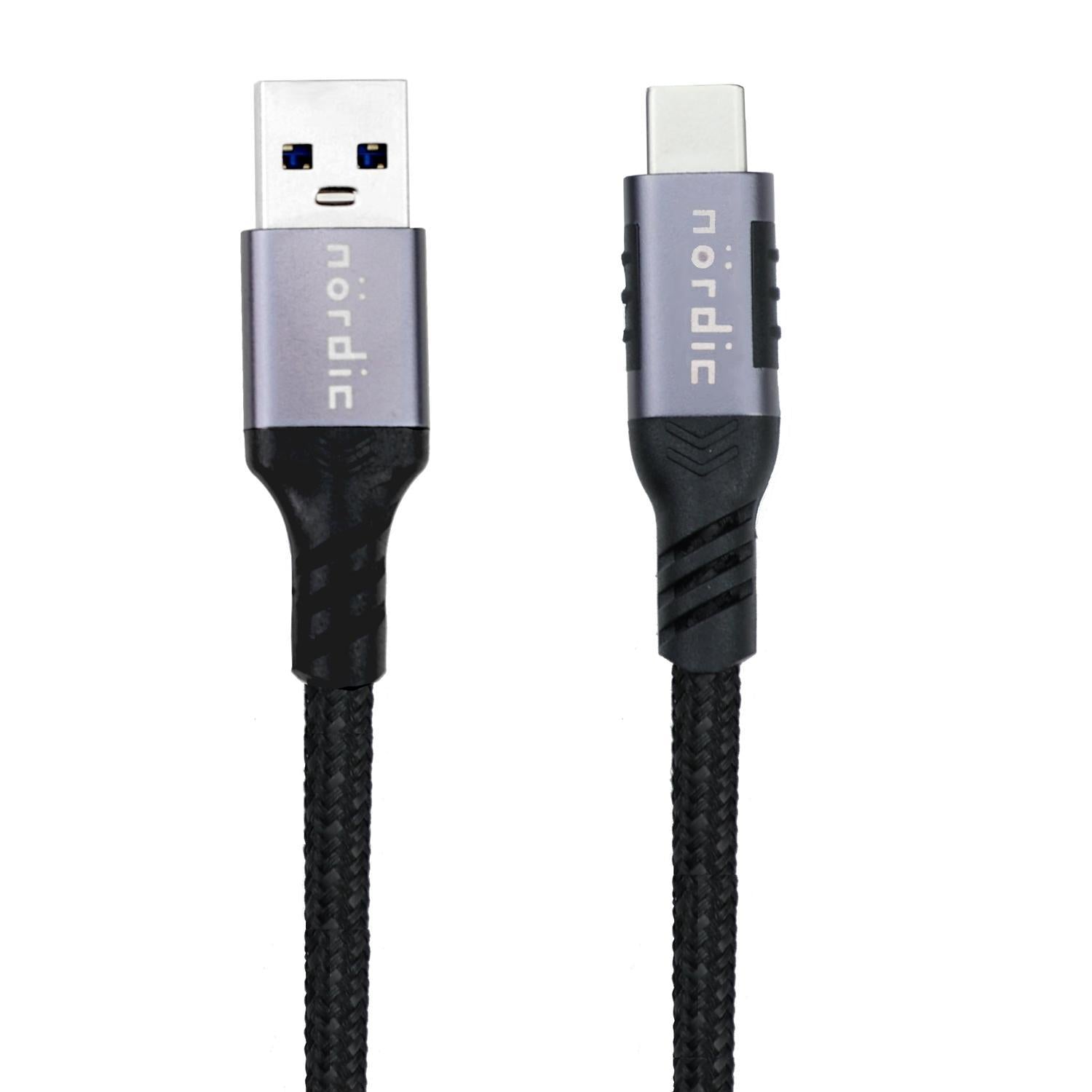 NÖRDIC 1m USB3.2 Gen1 USB-C - nylonpunoskaapeli pikalataus 3A 5Gbps Virtalähde PD 60W