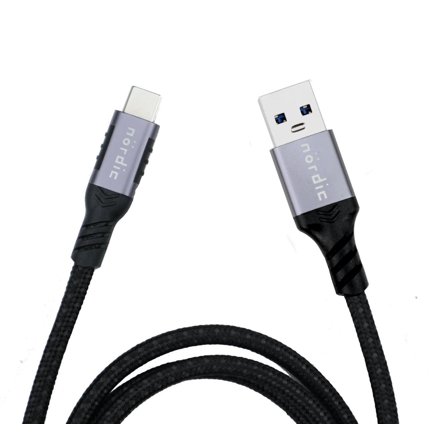 NÖRDIC 1m USB3.2 Gen1 USB-C - nylonpunoskaapeli pikalataus 3A 5Gbps Virtalähde PD 60W