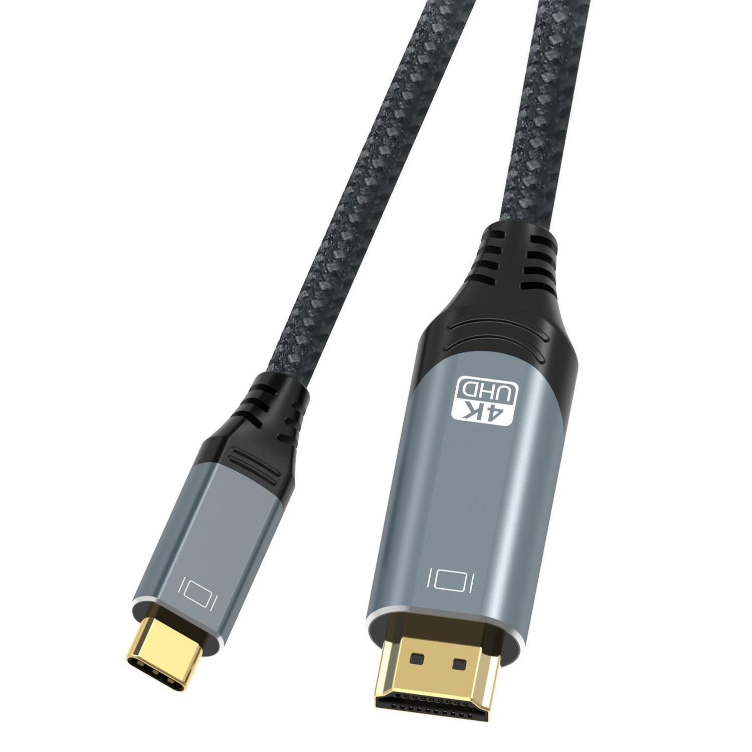 NÖRDIC 1 m USBC HDMI 4K 60 Hz nailonpunottu kaapeli space grey, HDCP1.4- ja 2.2-tuki, puhdas kupari 99,99 %