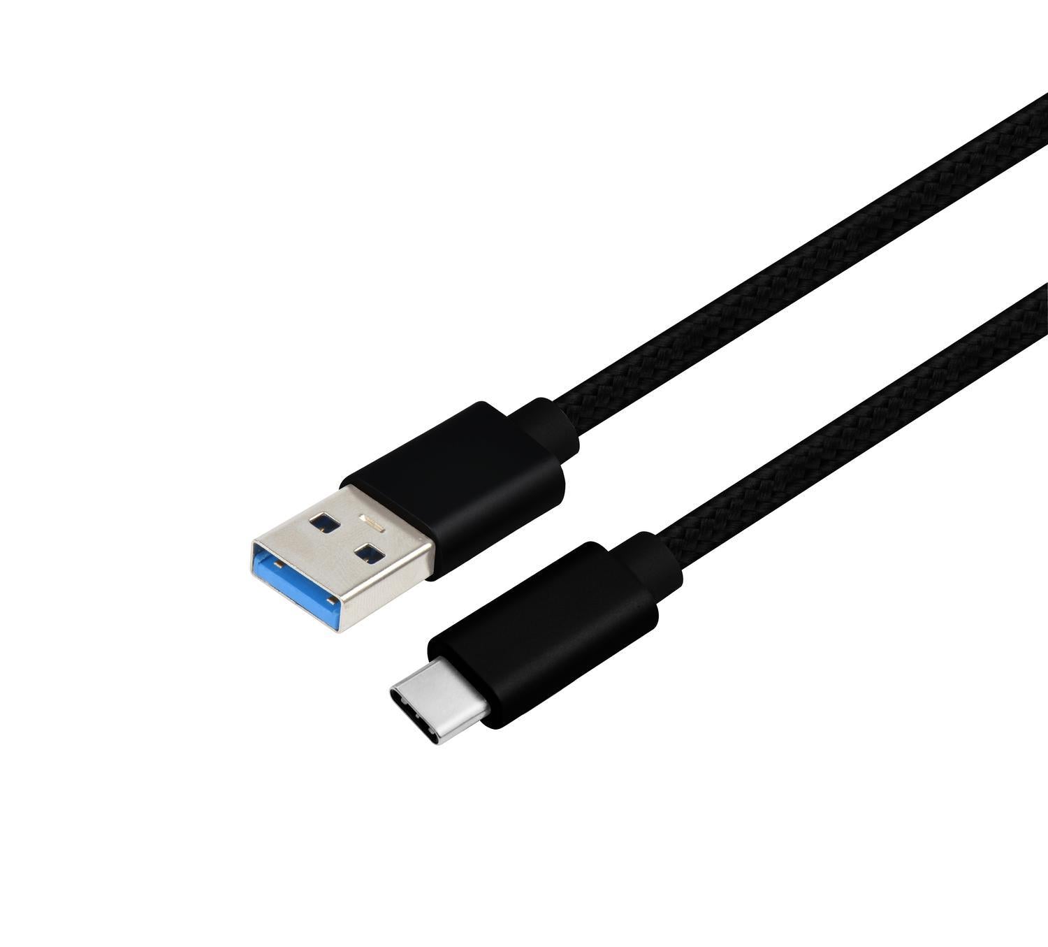 NÖRDIC 1 m USB C–USB A -kaapeli, USB3.1 Gen1, pikalataus 60 W, 5 Gb/s, 3 A, nailonpunottu, musta