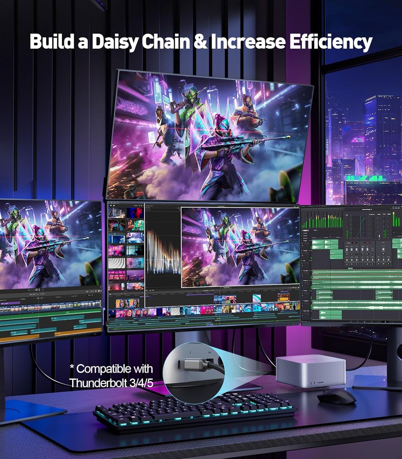 NÖRDIC 1m USB-C–DisplayPort 2.1 -kaapeli 16K60Hz 8K120Hz 2K/4K240Hz 80Gbps Thunderbolt 5/4/3 – DisplayPort 2.1