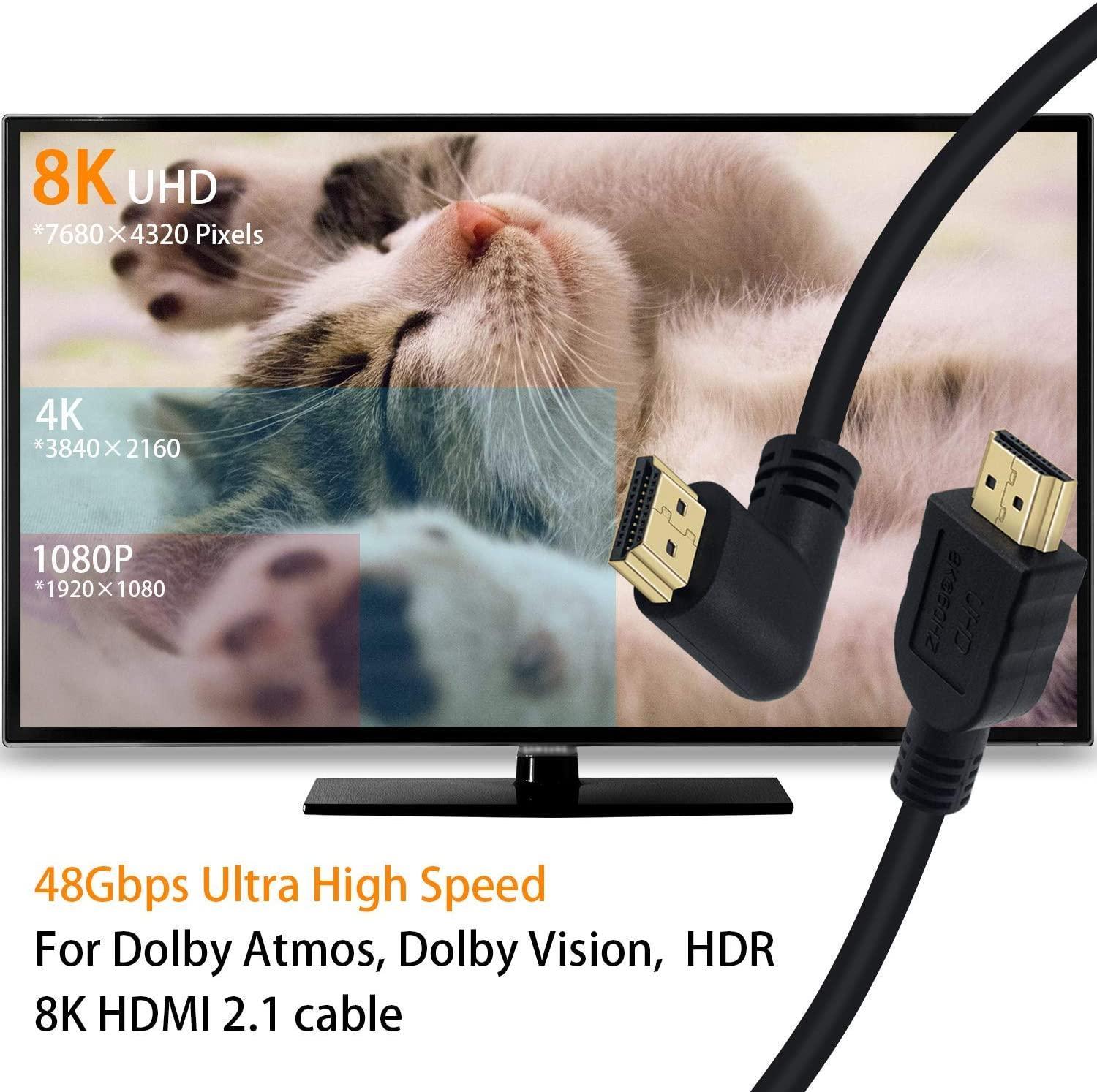 NÖRDIC 1m kulmassa HDMI 2.1 UHD 8K 60Hz 4K 120Hz 48Gbps Dynaaminen HDR eARC Pelitila VRR Dolby ATMOS kullattu