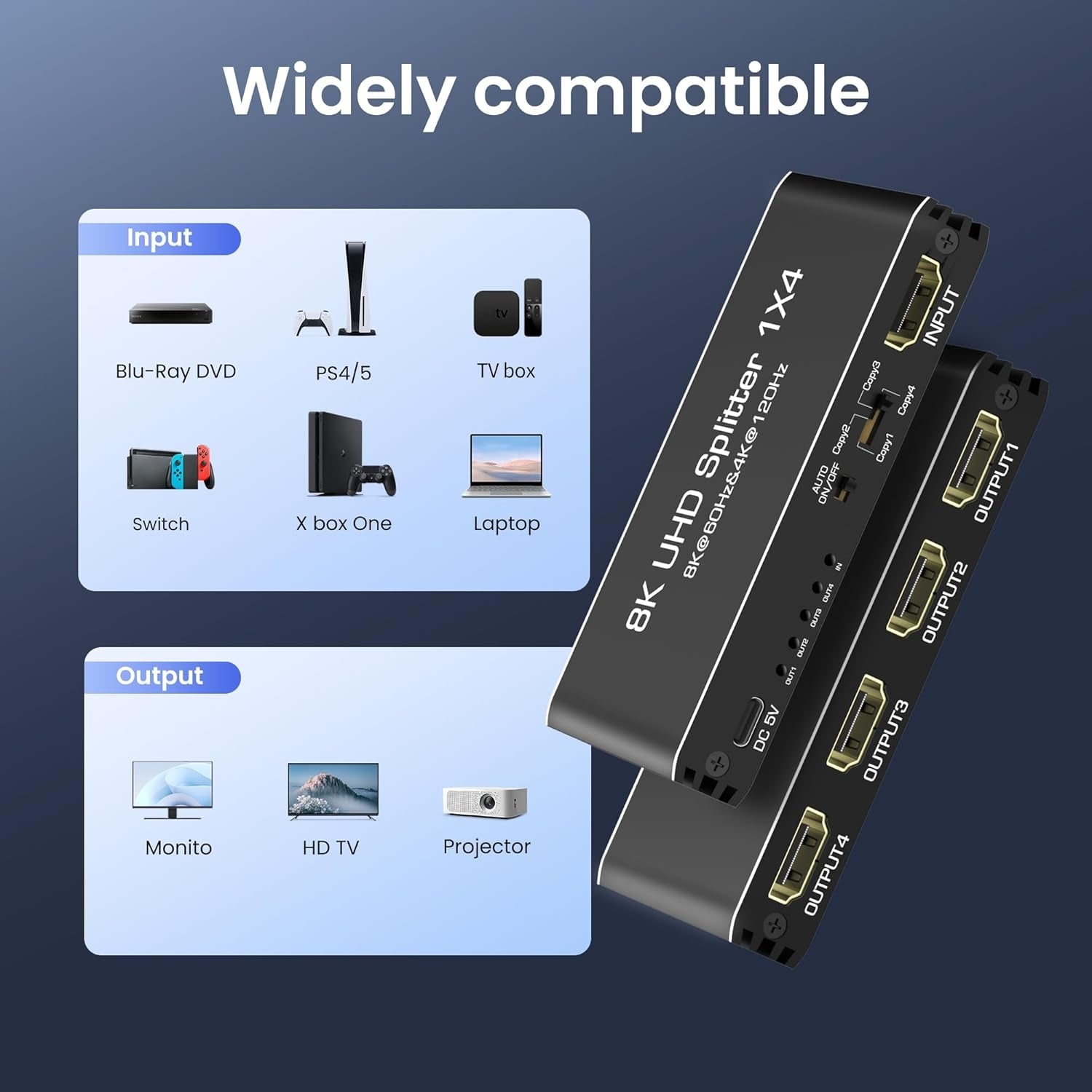 NÖRDIC 1 to 4 Splitter HDMI2.1 8K60Hz 4K120Hz
