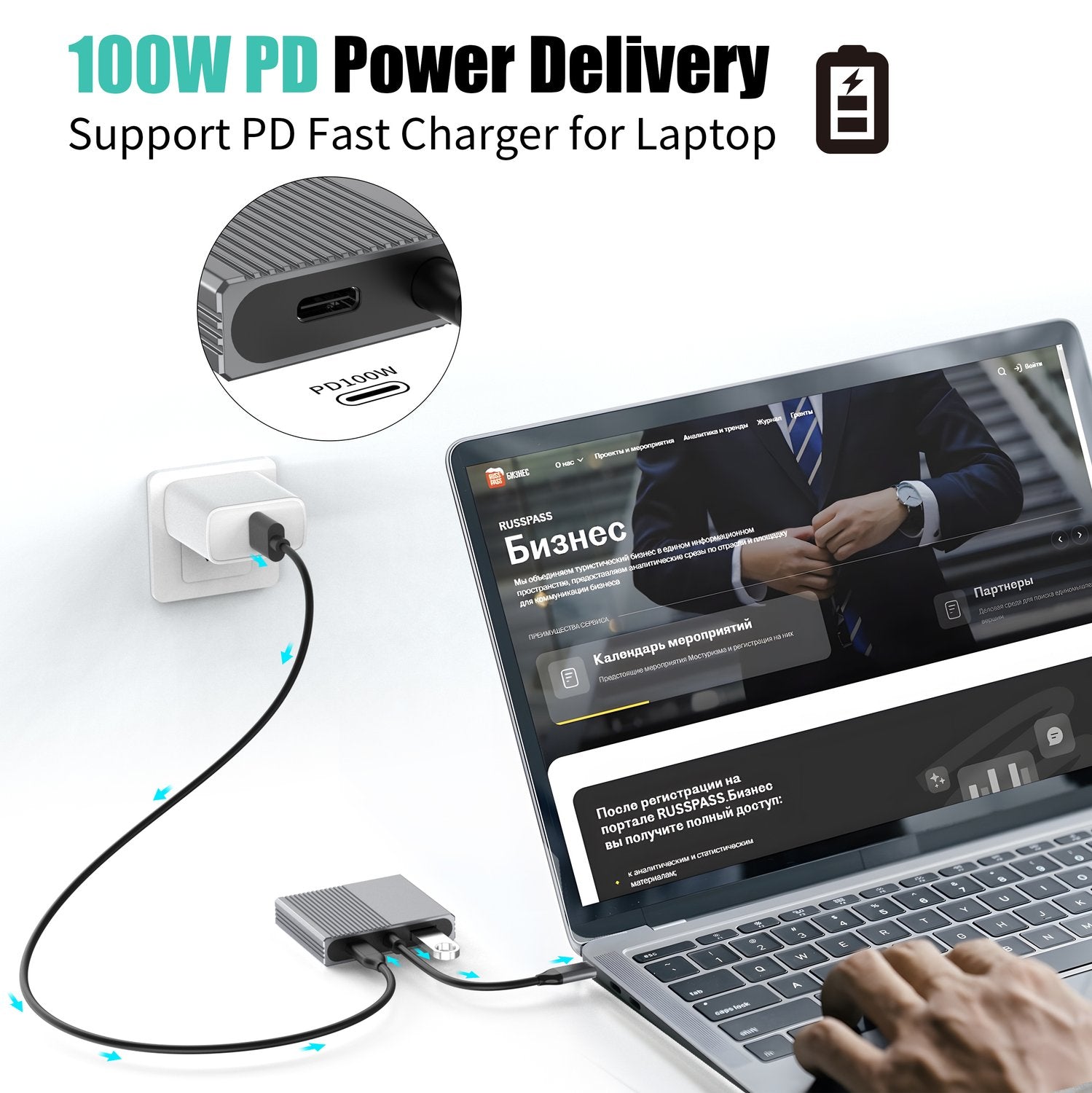 NÖRDIC 1 to 4 USB-C Docking Station 1xHDMI4K60Hz 1xDP 4K60Hz 1xUSB-C PD100W 1xUSB-A 5G MST