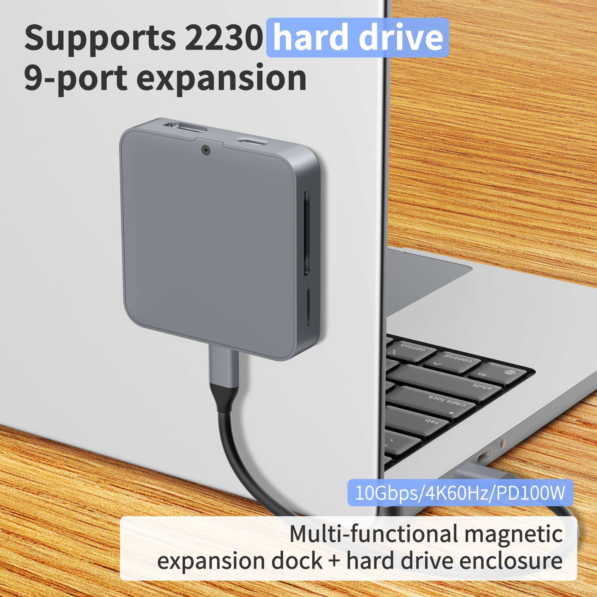 NÖRDIC 1–9 Magneettinen USB-C-telakointiasema 1xHDMI 4K60Hz, 1xUSB-C, 1xUSB-C PD 100W, 1xUSB-A, 1xM.2 SSD, 1xSD, 1xMicroSD, 1x3,5 mm AUX