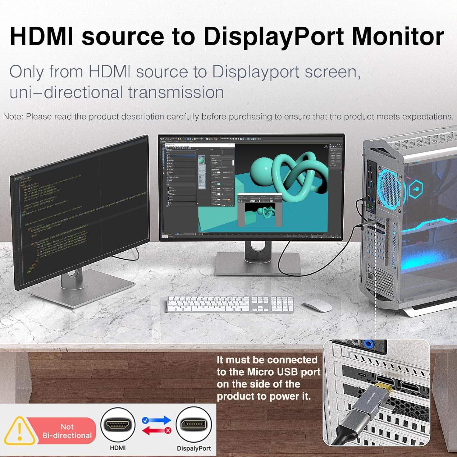 NÖRDIC 20 cm Displayport HDMI 4K60Hz Dynamic HDR 18Gbps