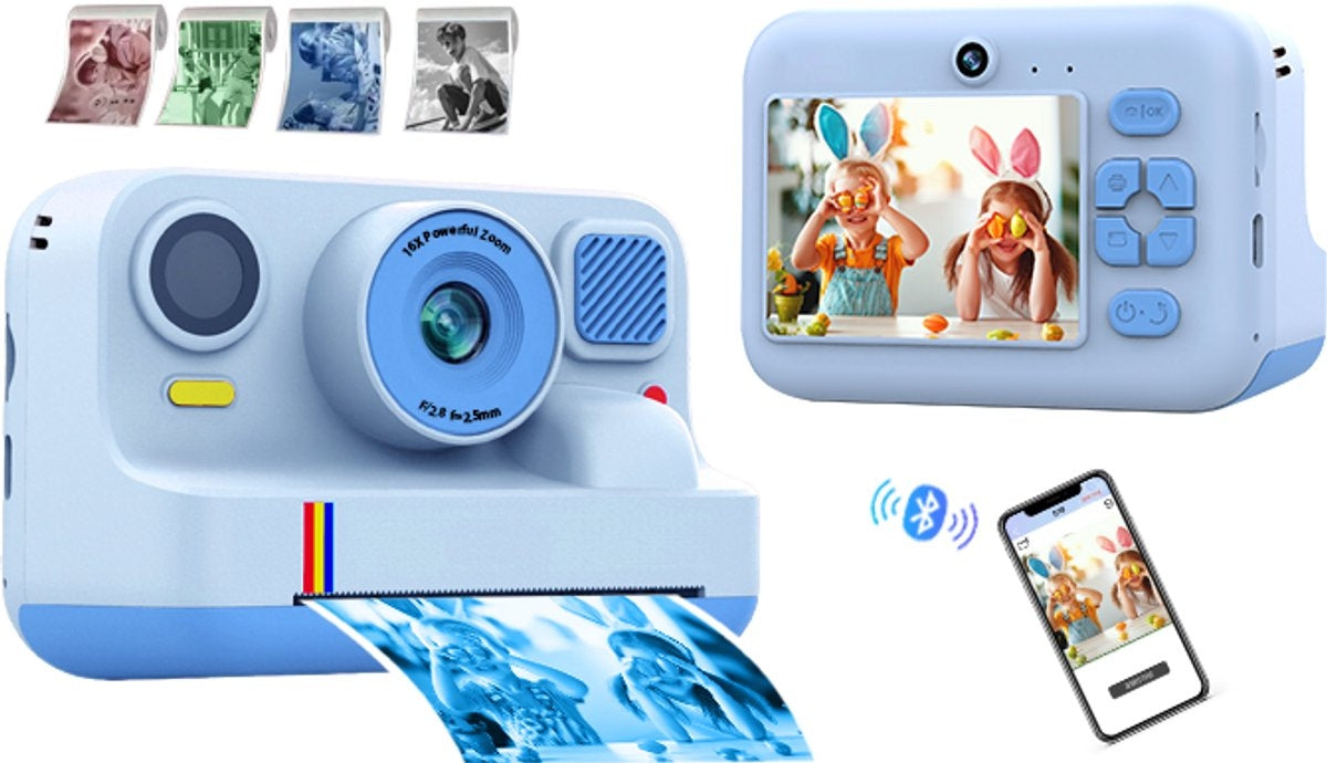 NÖRDIC 2,4" HD Instant-kamera, Mini kamera valokuvien tulostukseen/videotallennukseen, yhteensopiva sovellus, Sininen