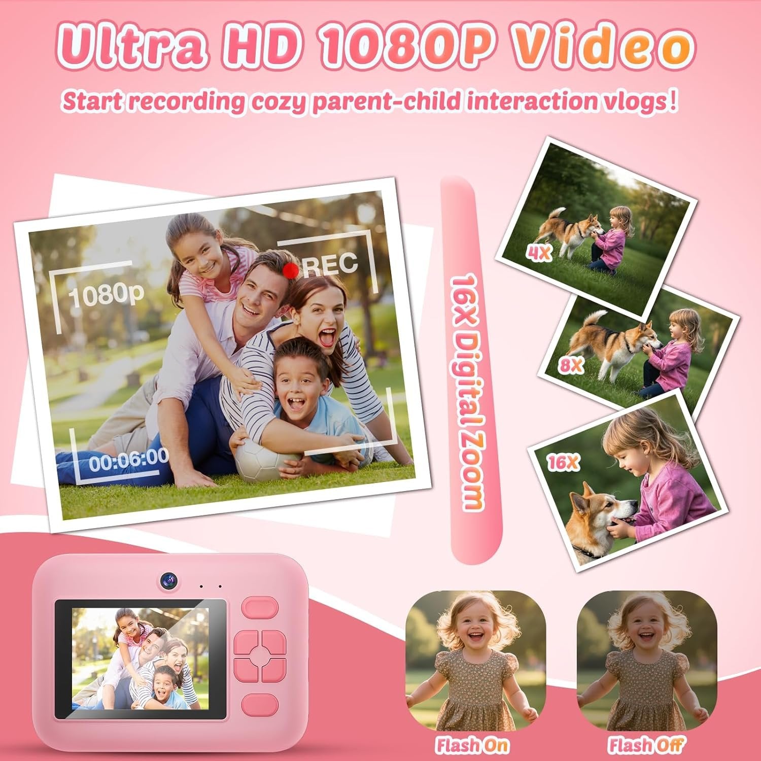 NÖRDIC 2,4" HD Instant-kamera, Mini kamera valokuvien tulostukseen/videotallennukseen, yhteensopiva sovellus, Sininen