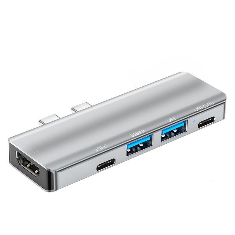 NÖRDIC 2–5 USB-C-telakointiasema MacBook Prolle ja Airille 1xHDMI 4K30Hz 1xUSB-C 1xUSB-C PD100W 1xUSB-A 3.0 1xUSB-A 2.0