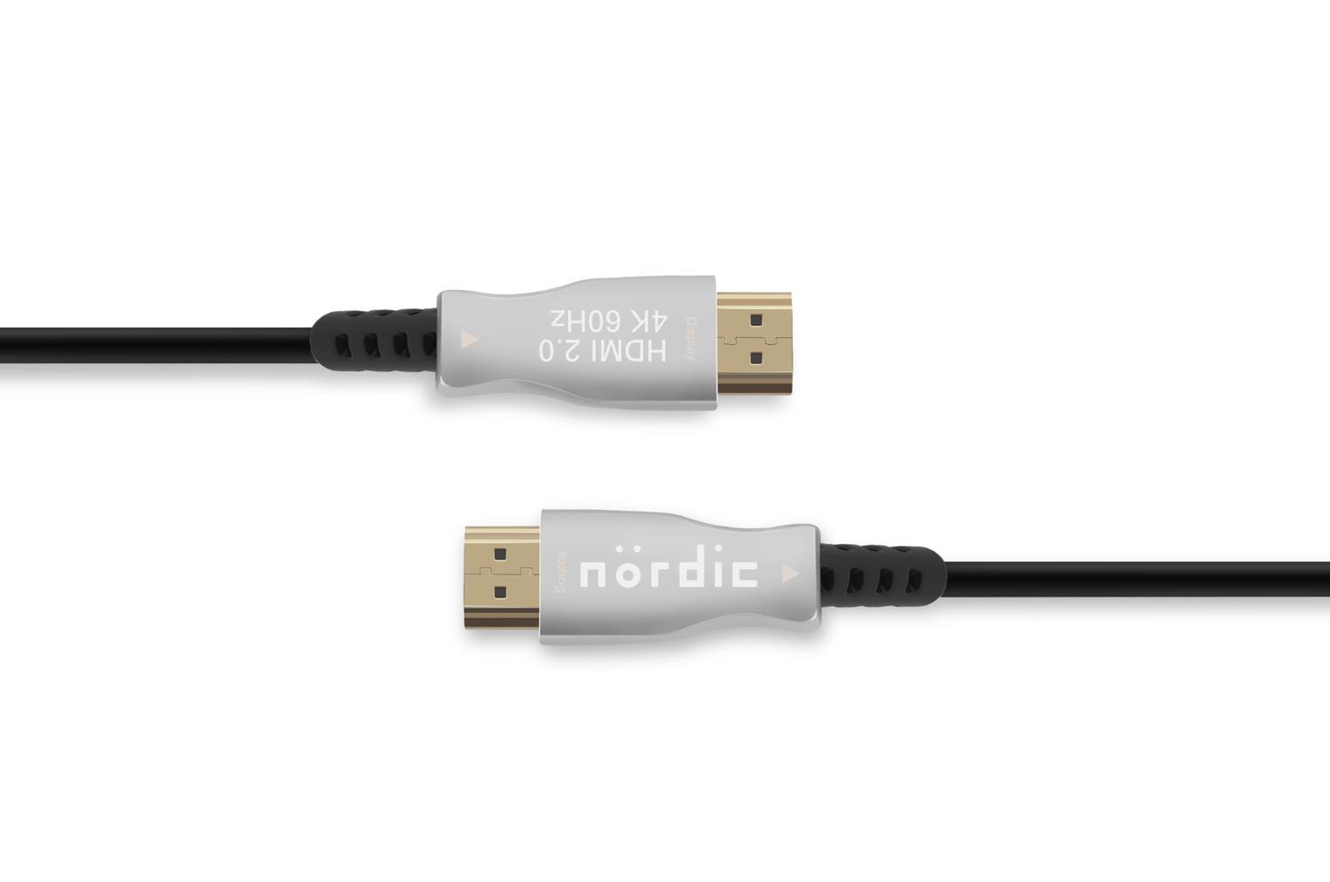 NÖRDIC 25m aktiivinen AOC kuituoptinen HDMI 2.0 4K 60Hz 18Gbps EDID CEC HDR ARC Dolby DTS-HD