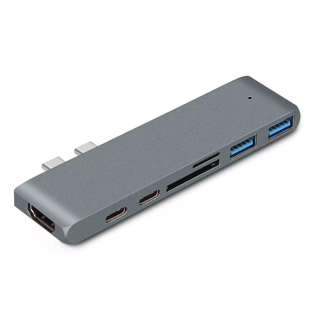 NÖRDIC 2–7 USB-C Dual Monitor -telakointiasema MacBook Prolle ja Airille 1xHDMI 4K30Hz 1xThunderbolt 3xUSB-C 5K60Hz 40G 1xUSB-C 100W PD