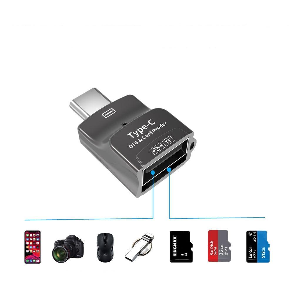 NÖRDIC 2 in 1 OTG USB3.1 Sovitin USB-C:hen kortinlukijalla 2TB TF / Micro SD / Micro SDHC / Micro SDXC