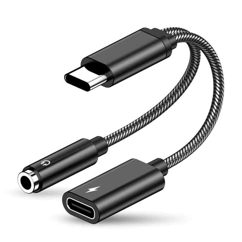 NÖRDIC 2 in 1 USB C - 3,5 mm kuulokesovitin 60 W latauksella