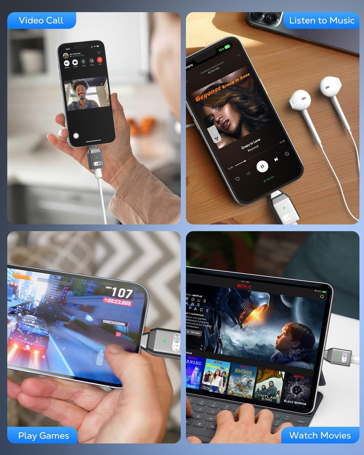 NÖRDIC USB-C - Lightning + USB-C -sovitin äänentoistoon ja pikalataukseen 45W