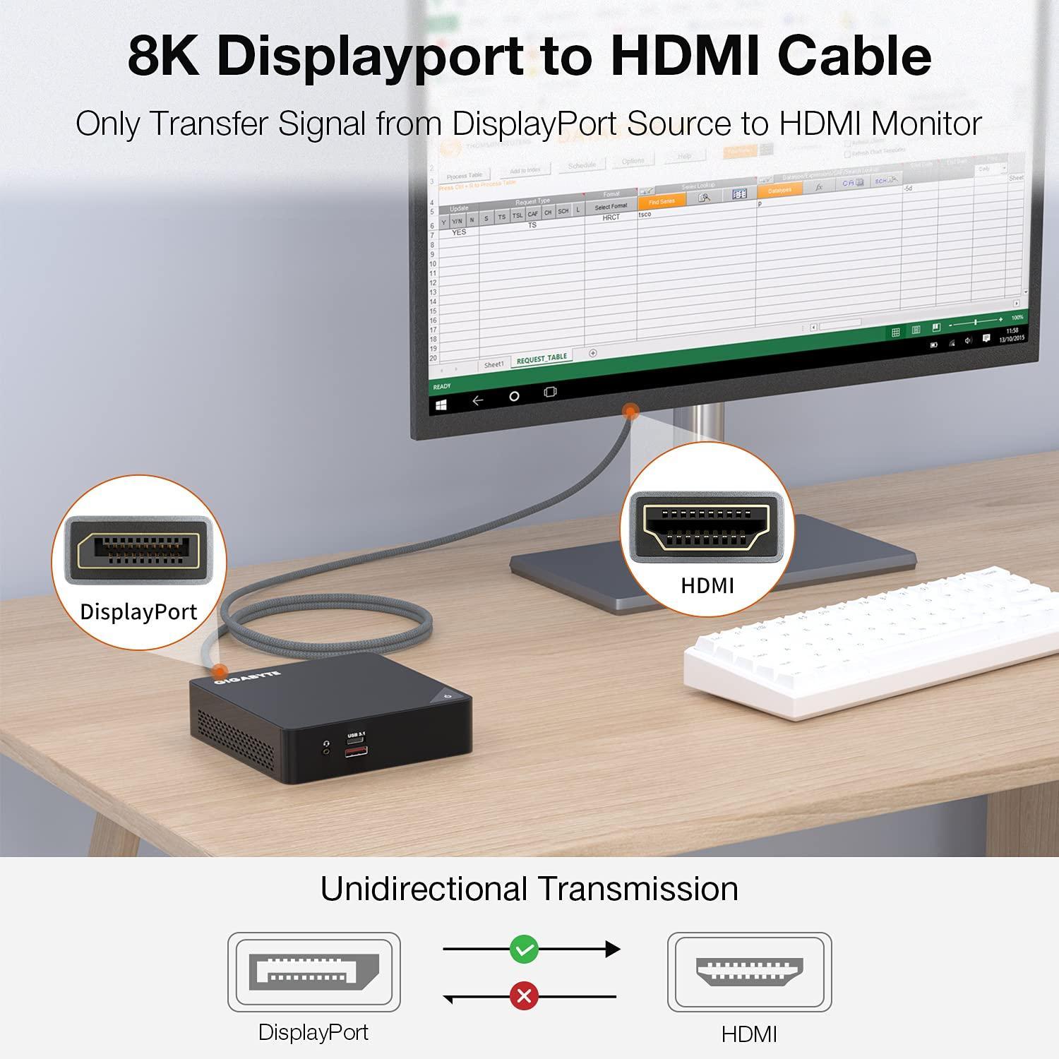 NÖRDIC 2m Displayport 1.4 - HDMI 2.1 8K60Hz 4K120/144Hz Dynamic HDR 32.4Gbps Dolby ATMOS