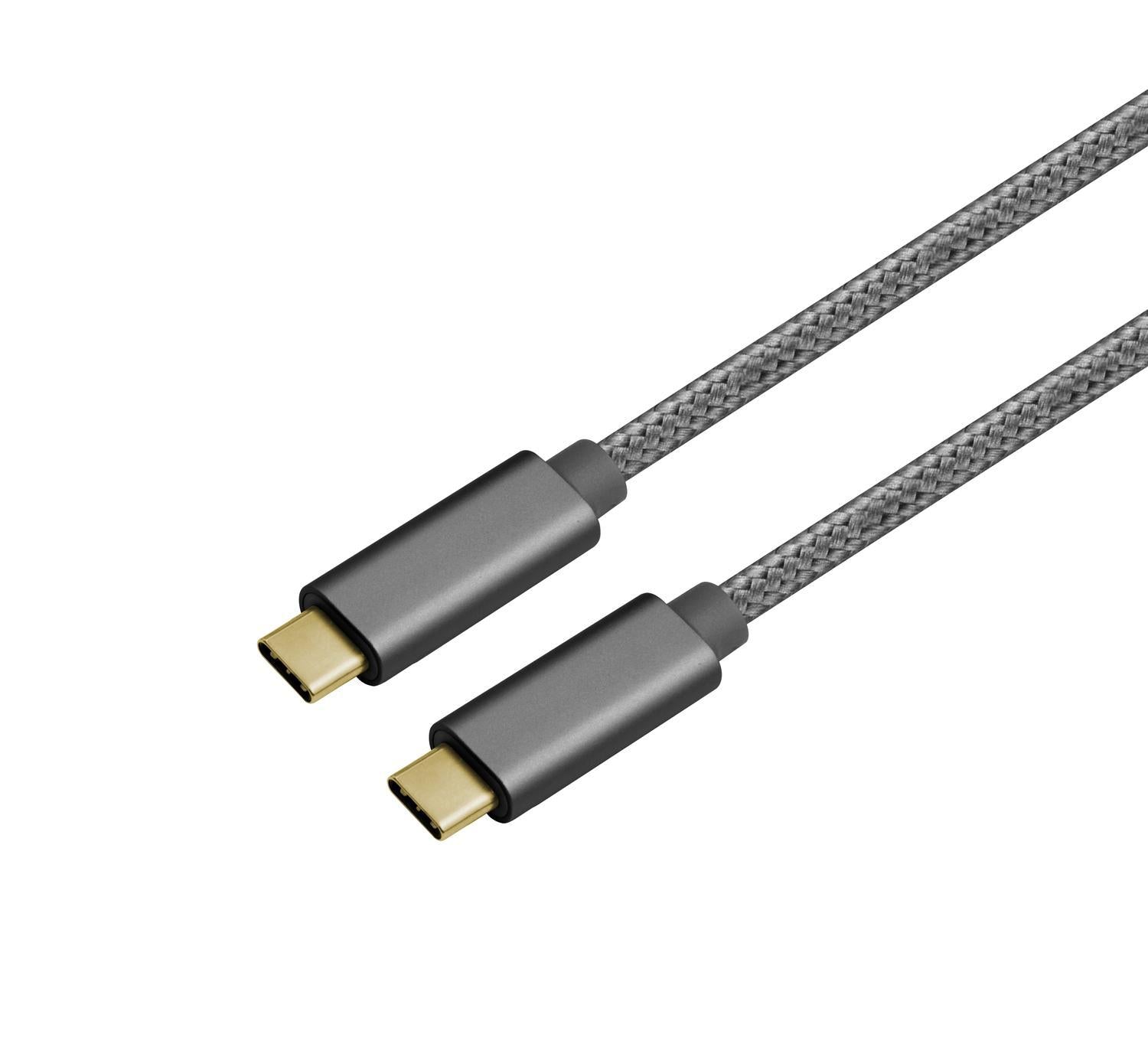 NÖRDIC 2m USB3.2 Gen1 USB-C - C nylon punottu kaapeli pikalataus 3A 5Gbps Virransyöttö PD 60W avaruusharmaa