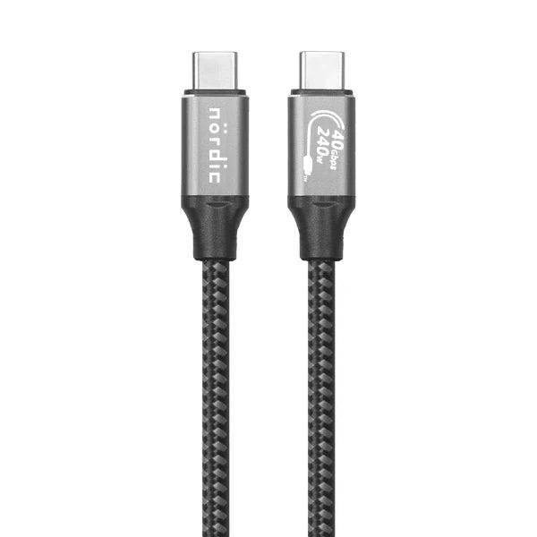 NÖRDIC 2m USB4 USB-C–C nylon punottu kaapeli PD3.1 240W pikalataus 40G 8K60Hz 4K120Hz 5K60Hz 2x4K60Hz Emarker-yhteensopiva Thunderbolt 4 ja 3