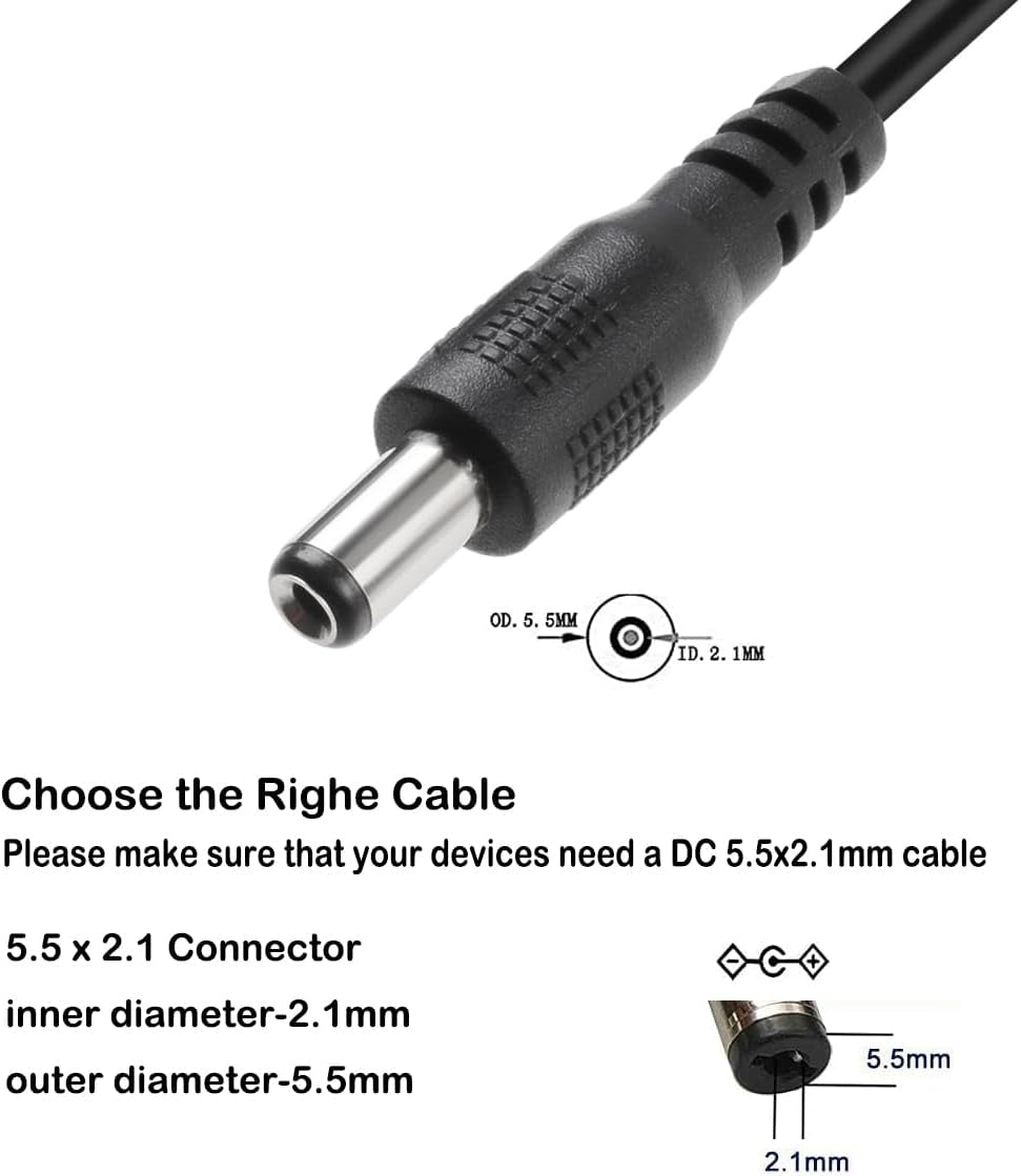 NÖRDIC 2m USB-A kaapeli DC 5.5x2.1mm 2A