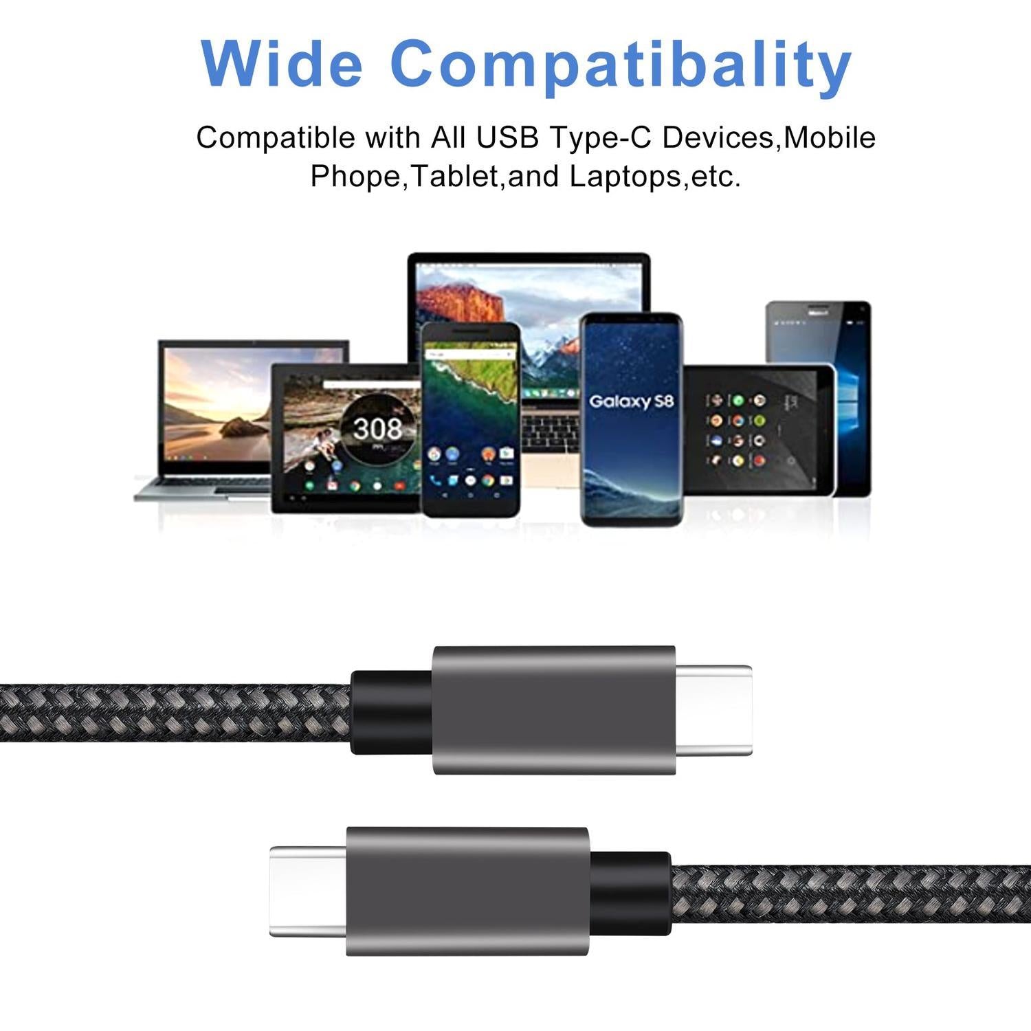 NÖRDIC 2m USB C 3.1 USB C Nylon Braided Kaapeli Pika lataus 3A Gen1 5Gbps Power Delivery PD 60W