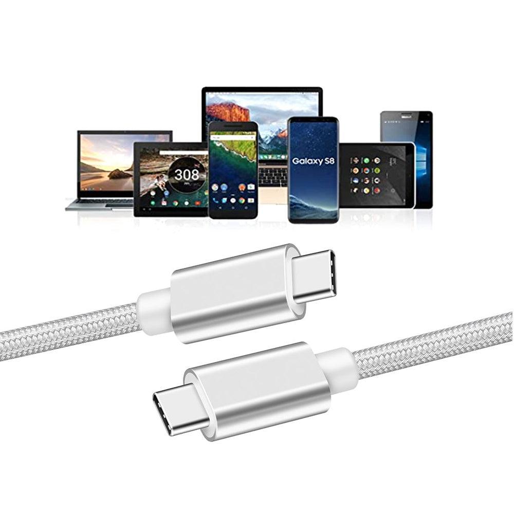 NÖRDIC 2m USB C 3.1 USB C Nylon Braided Kaapeli Pika lataus 5A Gen2 10Gbps Power Delivery Pd 100W Emarker White