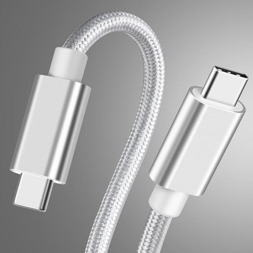 NÖRDIC 2m USB C 3.1 USB C Nylon Braided Kaapeli Pika lataus 5A Gen2 10Gbps Power Delivery Pd 100W Emarker White