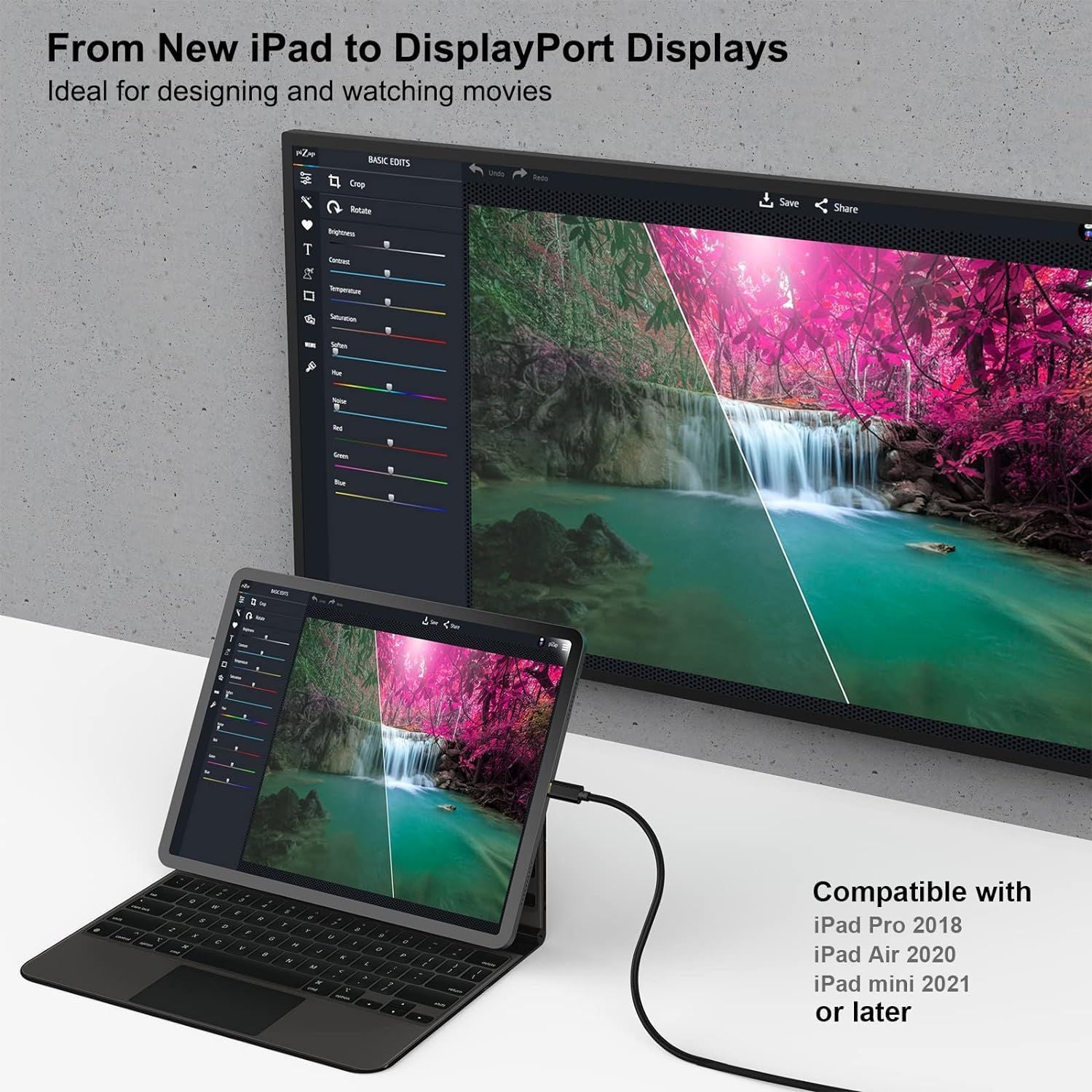 NÖRDIC 2 m USBC–Displayport -kaapeli, UHD 4K 60 Hz, DP 1.2, 21,6 Gb/s, HDCP Alt Mode, USB C, alumiiniliittimet, Space Grey