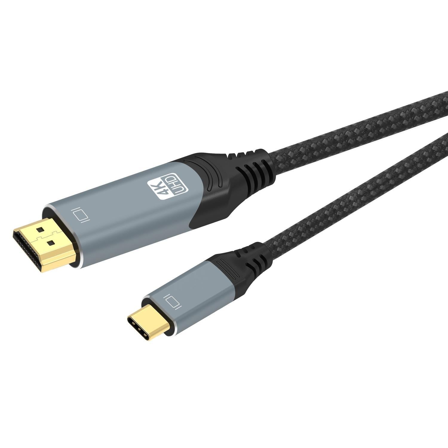 NÖRDIC 2 m USBC HDMI 4K 60 Hz nailonpunottu kaapeli, Space Grey, tuki HDCP1.4:lle ja 2.2:lle, puhdasta kuparia 99,99 %