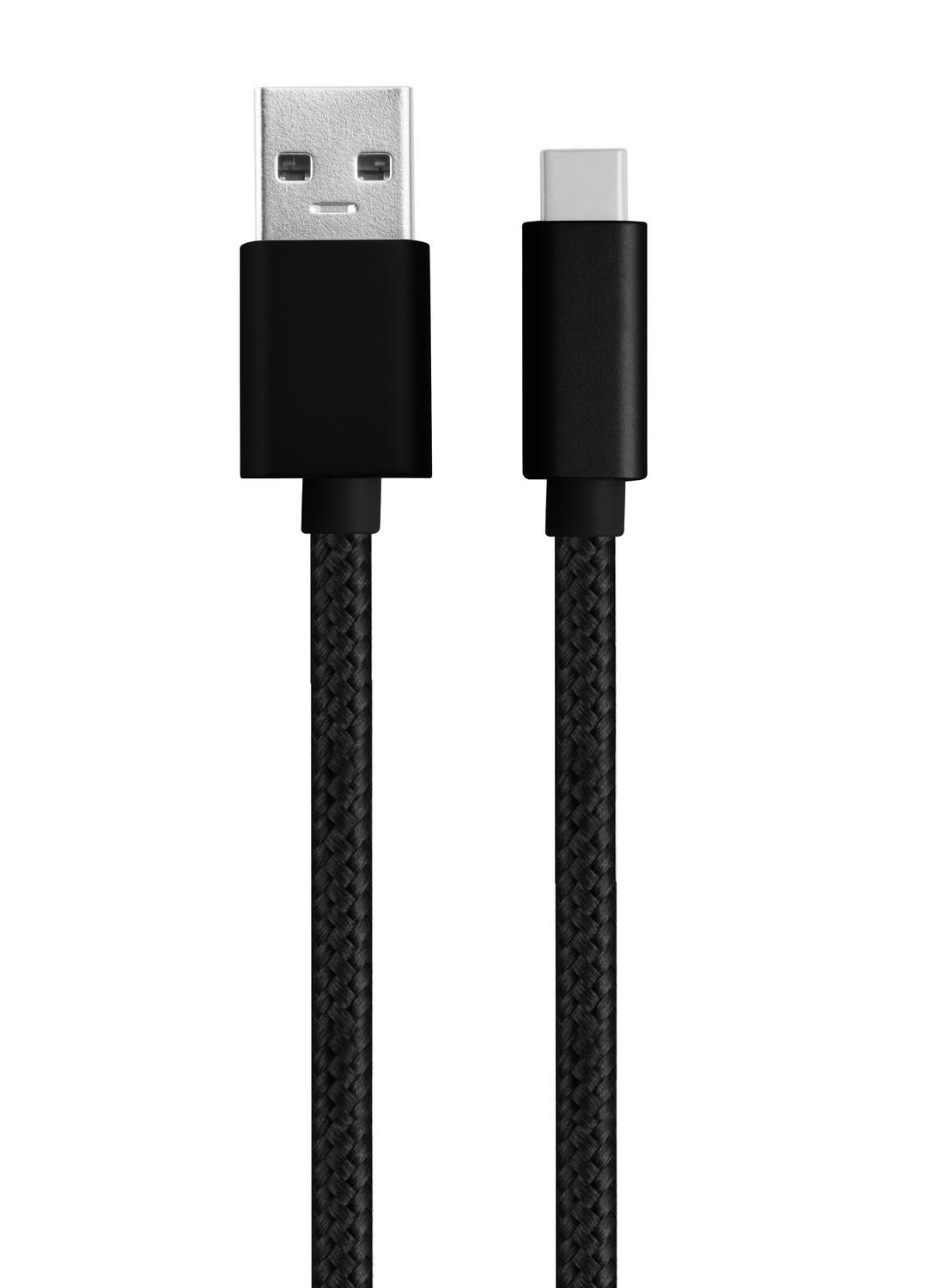 NÖRDIC 2 m USB C–USB A -kaapeli, USB3.1 Gen1, pikalataus 60 W, 5 Gb/s, 3 A, nailonpunottu, musta