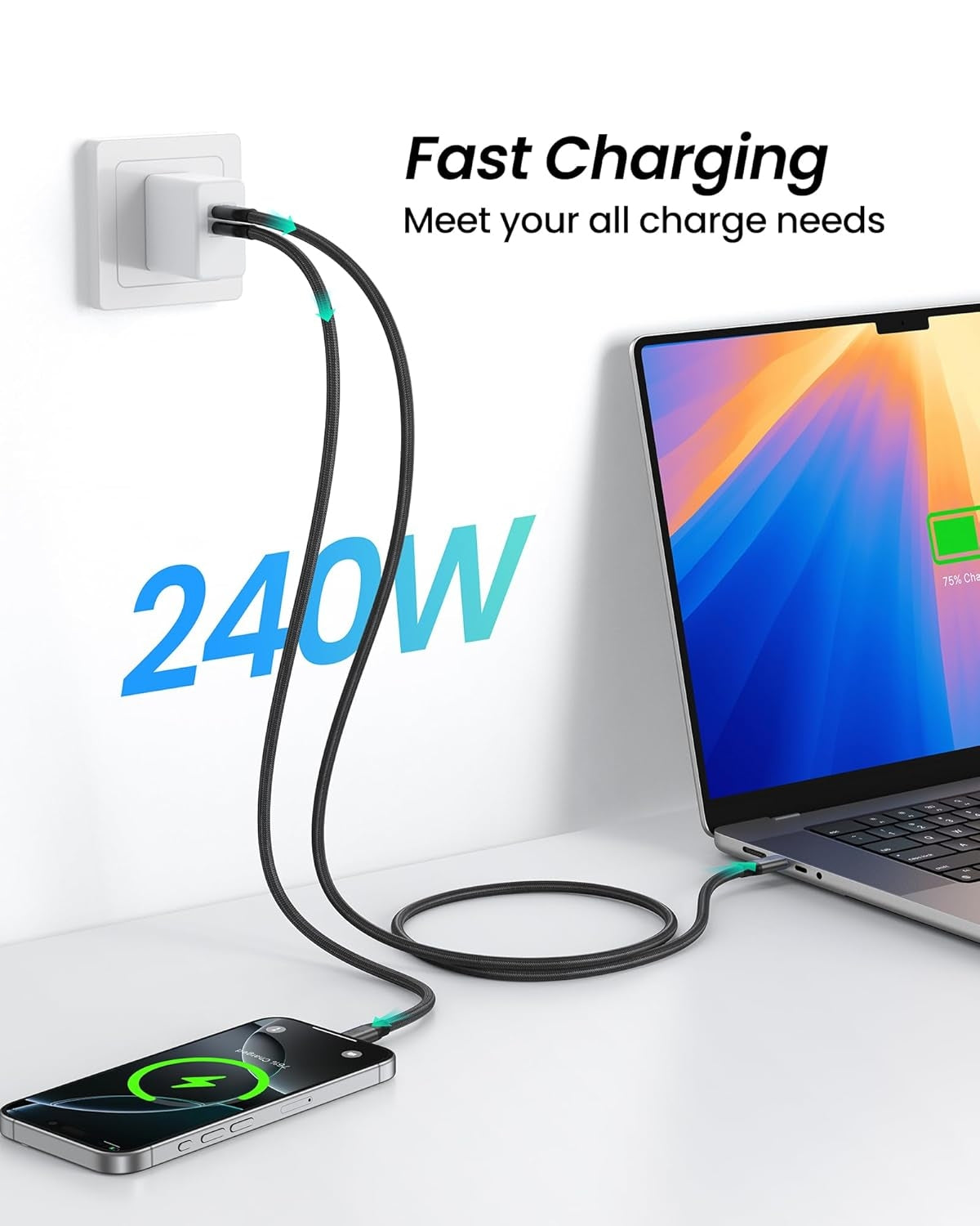 NÖRDIC 1m kulmakaapeli USB4 V2.0 120G 16K 240W yhteensopiva Thunderbolt 5/4/3 kanssa