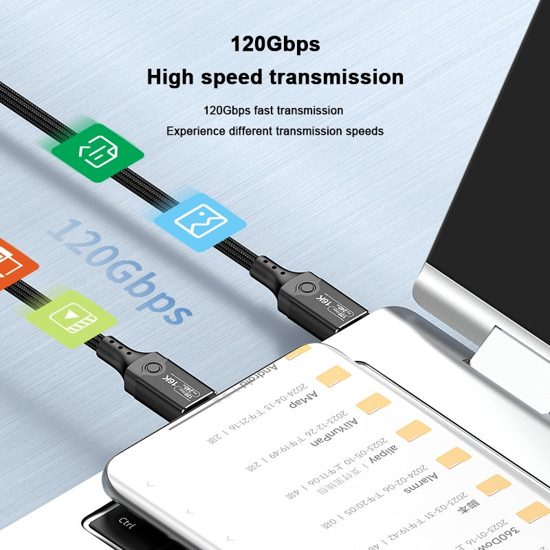 NÖRDIC 2m kulmakaapeli USB4 V2.0 120G 16K 240W yhteensopiva Thunderbolt 5/4/3 kanssa