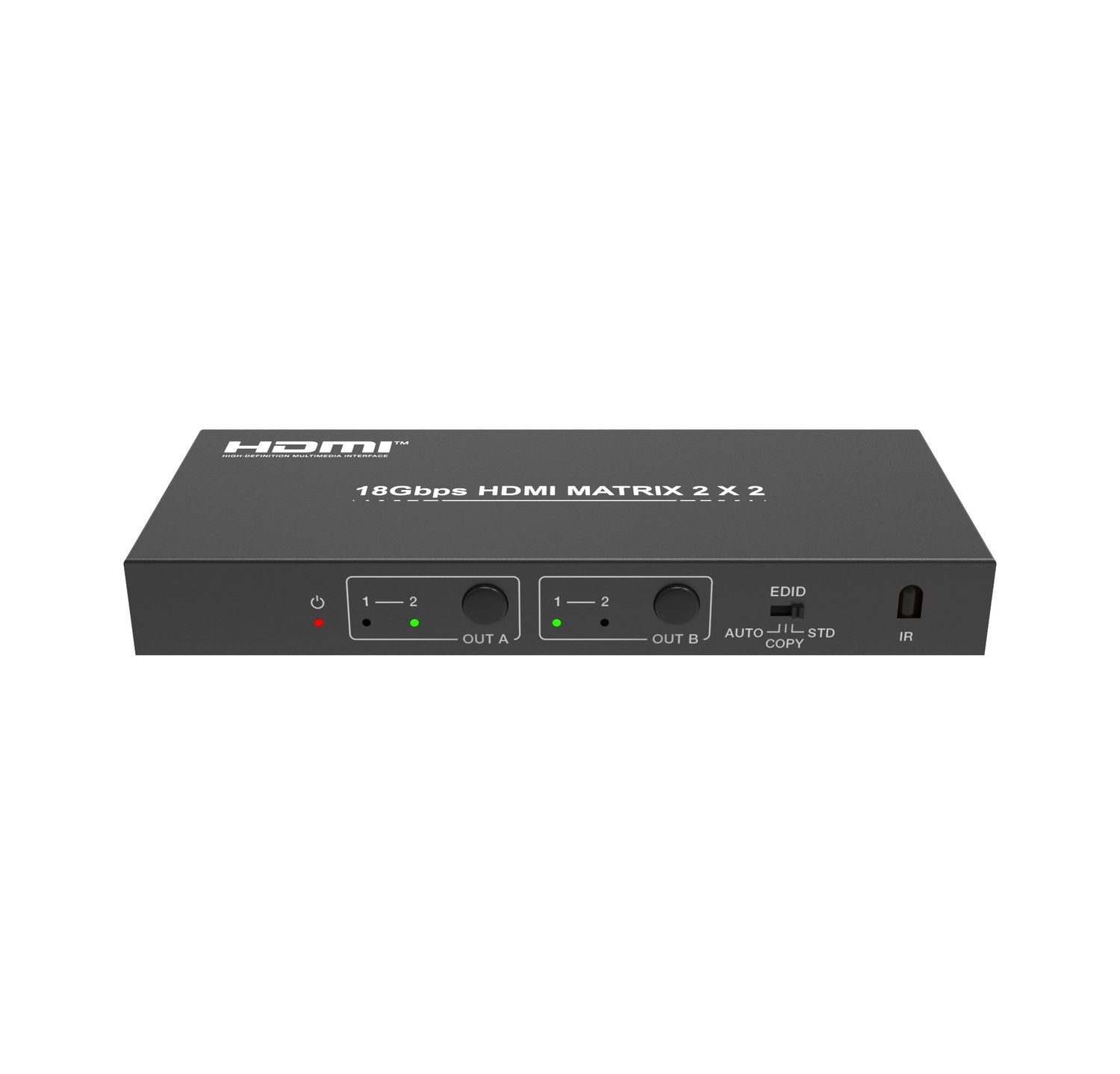 NÖRDIC 2x2 HDMI 2.0 Matriisikytkin 4K60Hz ja Extractor Toslink & Stereo EDID HDR HDCP2.2 Dolby Digital+, DTS 5.1