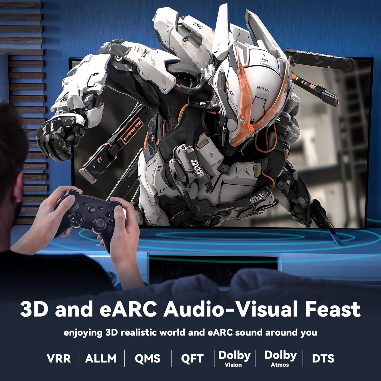 NÖRDIC 30 m Active AOC optinen kuitukaapeli HDMI 2.1 8K 60 Hz, 4K 120 Hz, 48 Gb/s, Dynamic HDR, eARC, VRR, RTX 3080 3090 -yhteensopiva