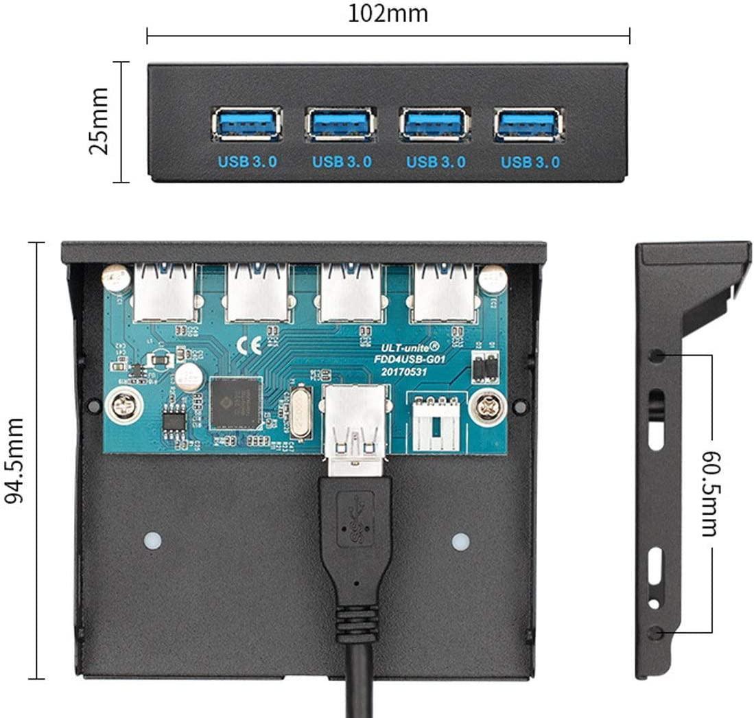 NÖRDIC 3,5" Floppy etupaneeli 4xUSB3.0 5Gbps 20pin liitin