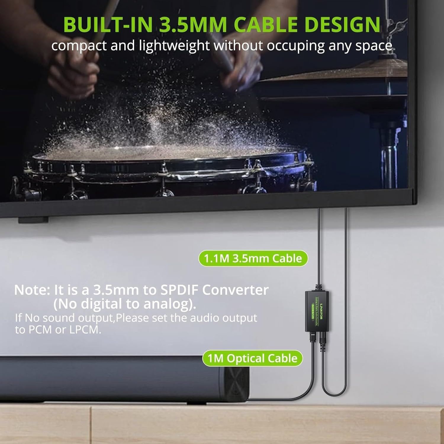 NÖRDIC 48kHz DAC analogia-digitaalimuunnin 3,5mm SPDIF Toslinkiin