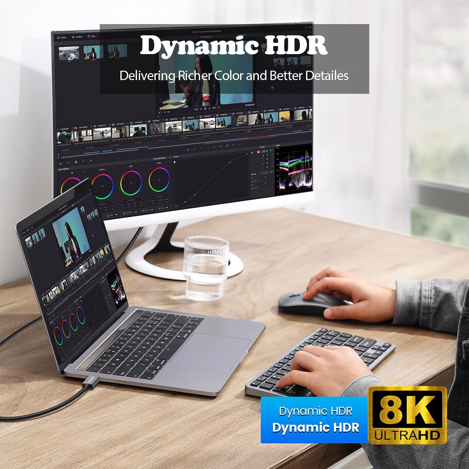 NÖRDIC 3m Mini DisplayPort–DisplayPort-kaapeli 8K@60Hz 4K@240Hz 32.4Gbps