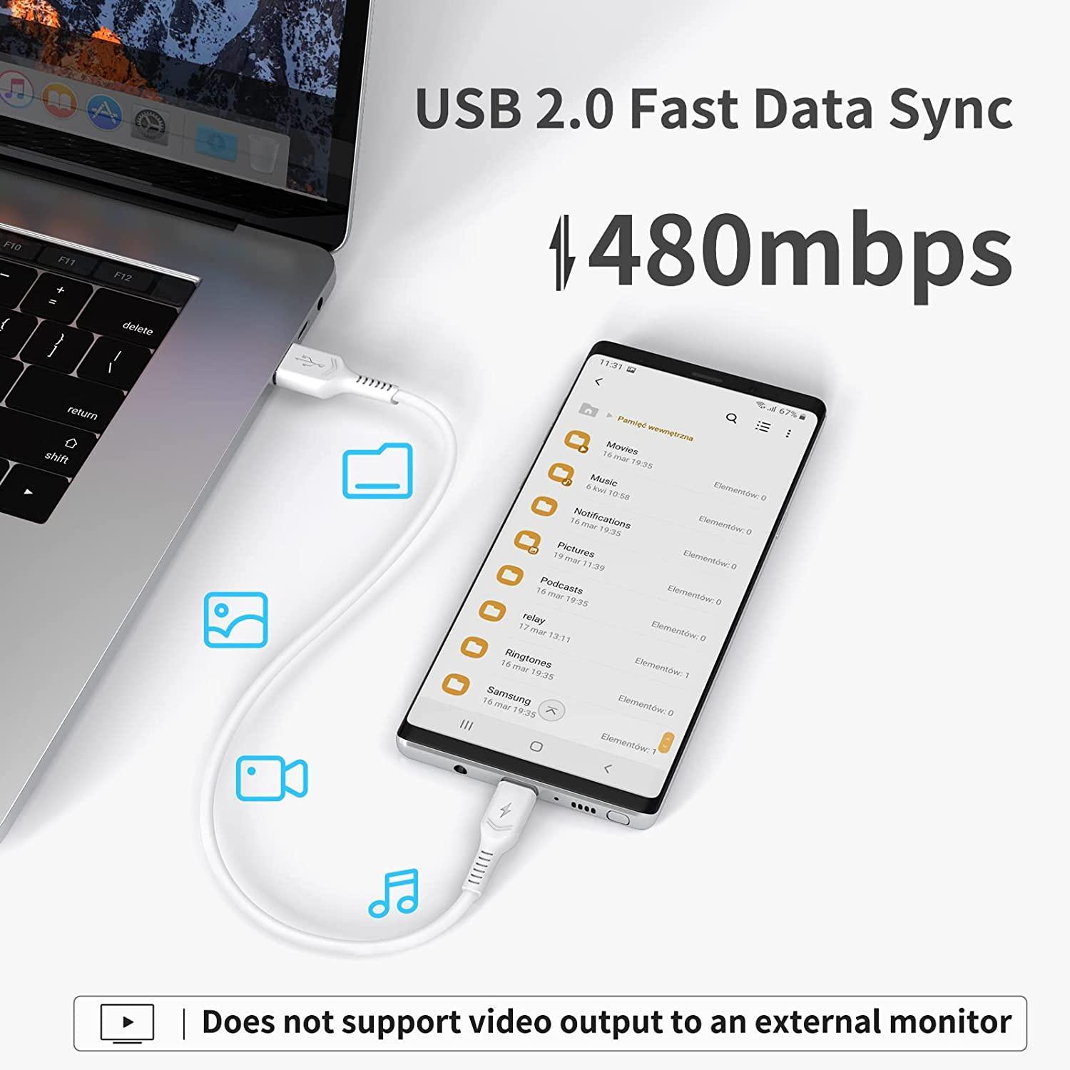 NÖRDIC 3m USB 2.0 USB-C–C -kaapeli 2,4A 480Mbps 12W