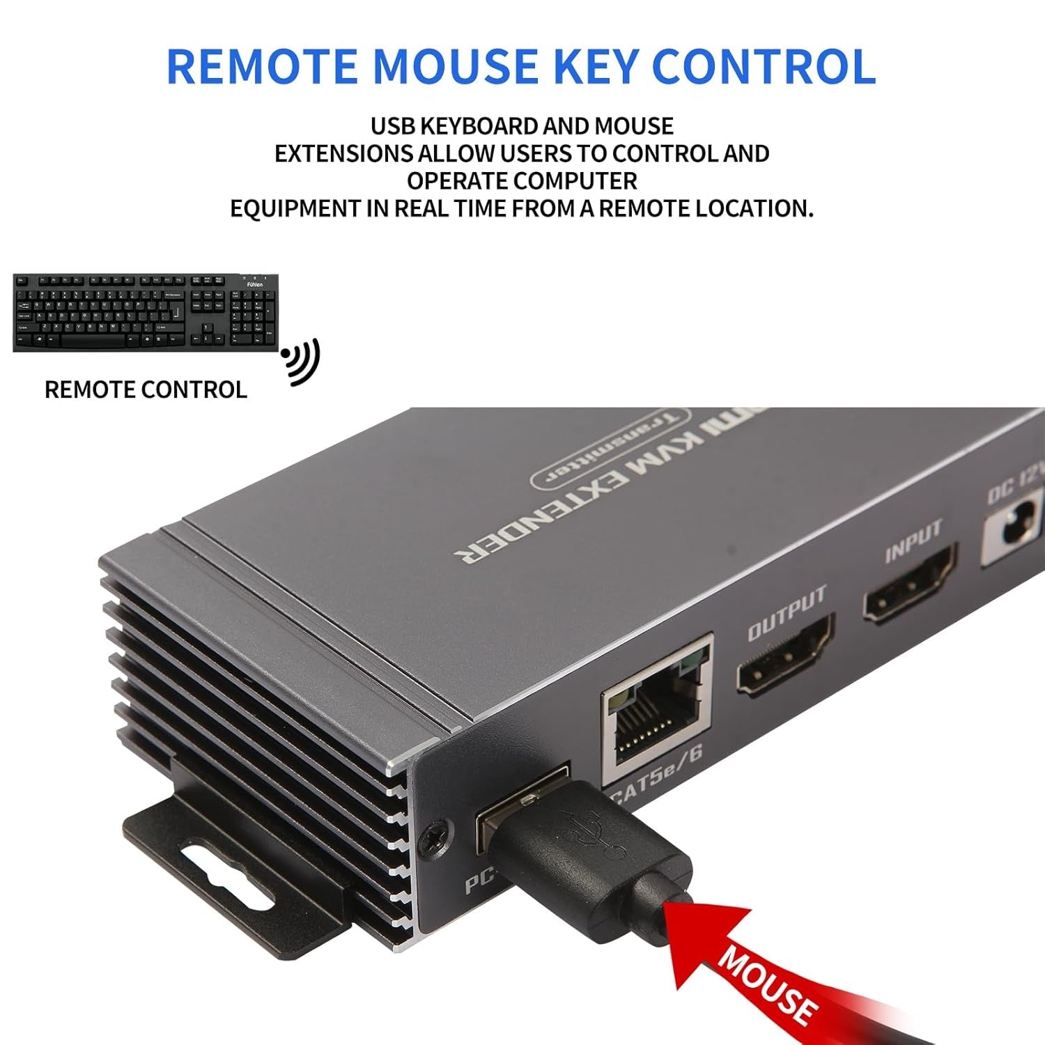 NÖRDIC 4K 60Hz 65 m HDMI KVM-jatkaja USB-tuella Cat5e/Cat6-kaapelin kautta POC-virransyötöllä ja loop-tuella USB-näppäimistölle ja hiirelle PC-tietokoneelle