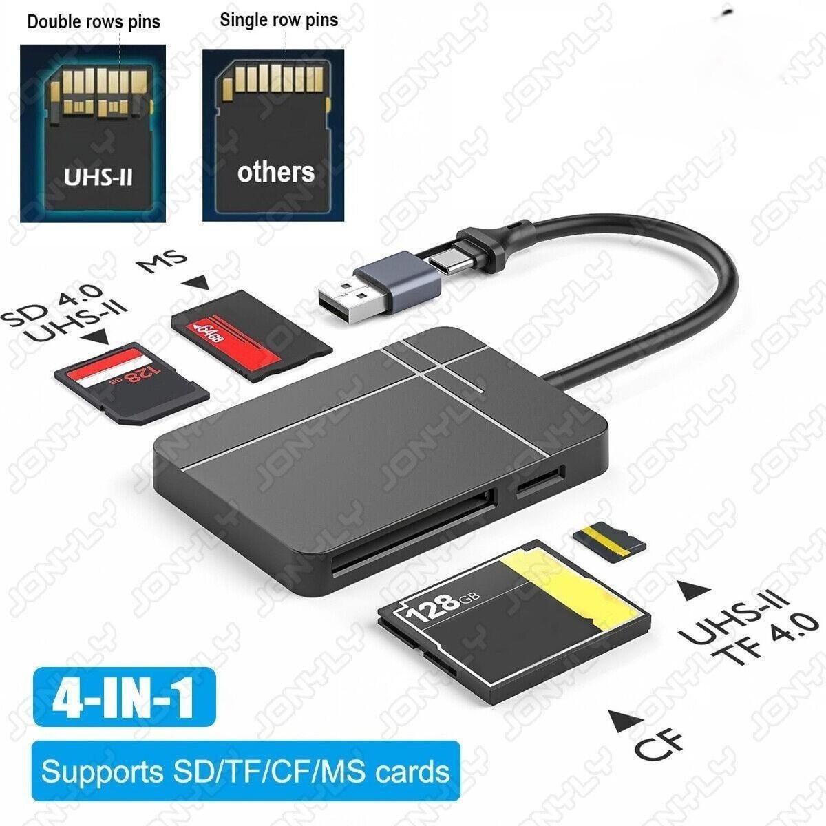 NÖRDIC 4 in 1 USB-A/C-kortinlukija SD/MicroSD/CF/TF/MS 5Gbps UHS-II 1TB