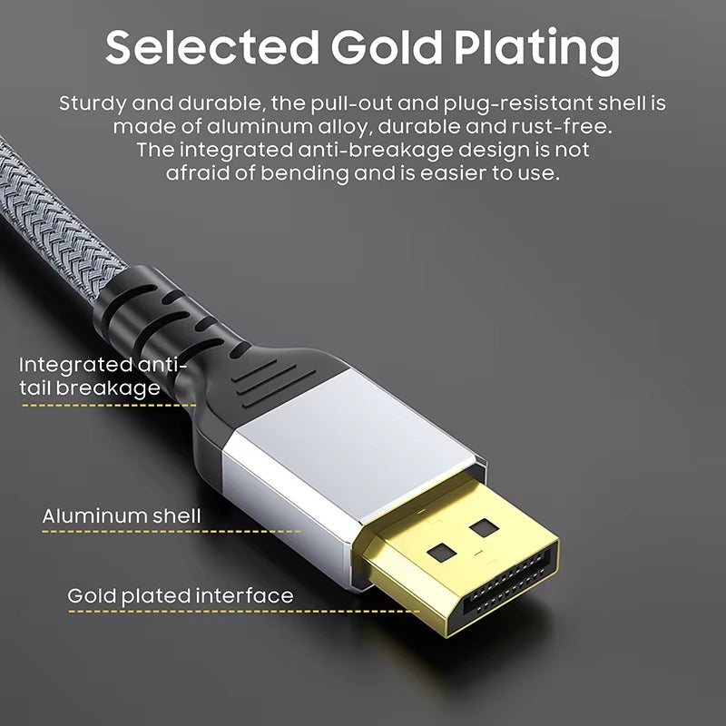 NÖRDIC 50 cm Displayport–Displayport -kaapeli ver 1.4, UHD 8K 60 Hz:llä, 32,4 Gb/s, 10-bittinen HDR, kaksoissuojattu, puhdasta kuparia 99,99 %